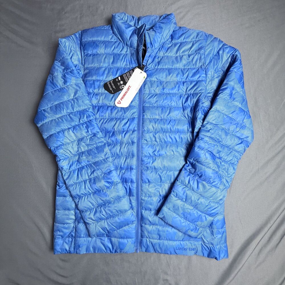 Lands End Youth L Puffer Jacket Lightweight Blue Primaloft Brand NEW With Tags